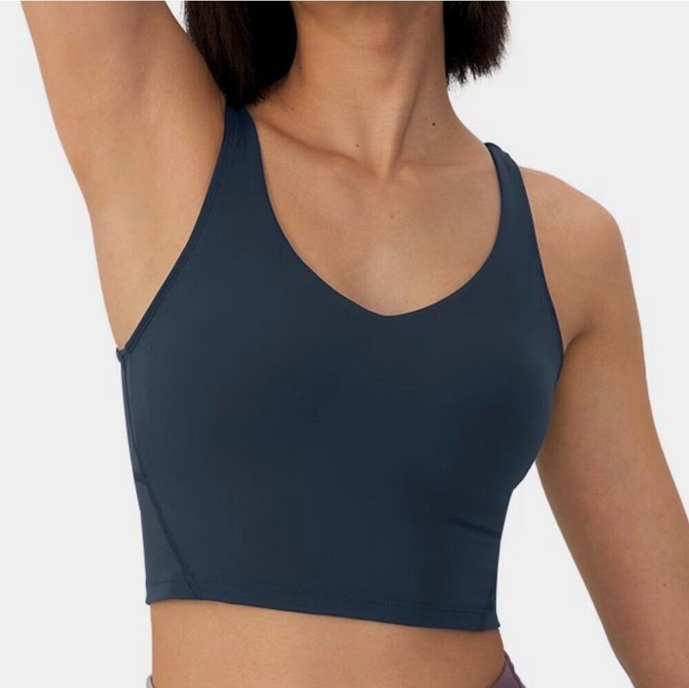 Halara Cloudful Padded V Neck Cropped Yoga Tank Top in Blue Size Medium